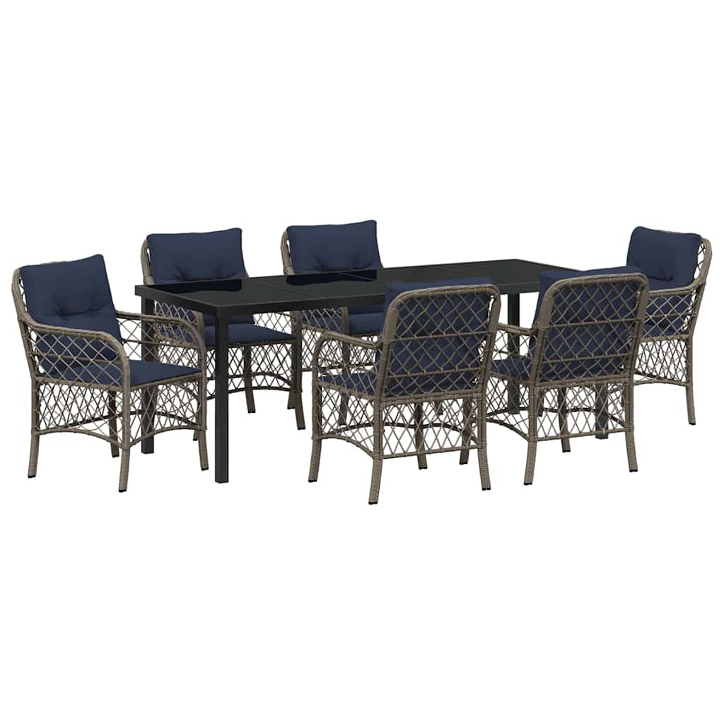 Set da Pranzo per Giardino 7 pcs Grigio e Nero Rattan 3380251