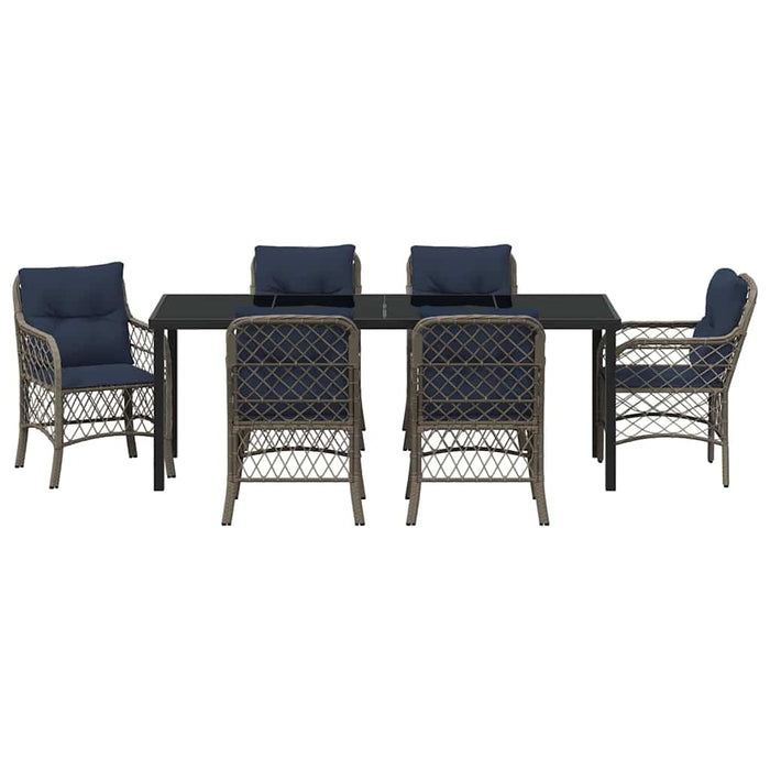 Set da Pranzo per Giardino 7 pcs Grigio e Nero Rattan 3380251