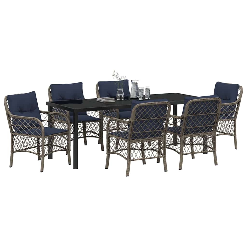 Set da Pranzo per Giardino 7 pcs Grigio e Nero Rattan 3380251
