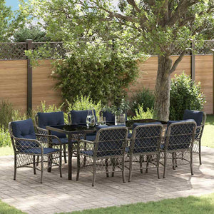 Set da Pranzo per Giardino 9 pcs Grigio e Nero Rattan 3380252