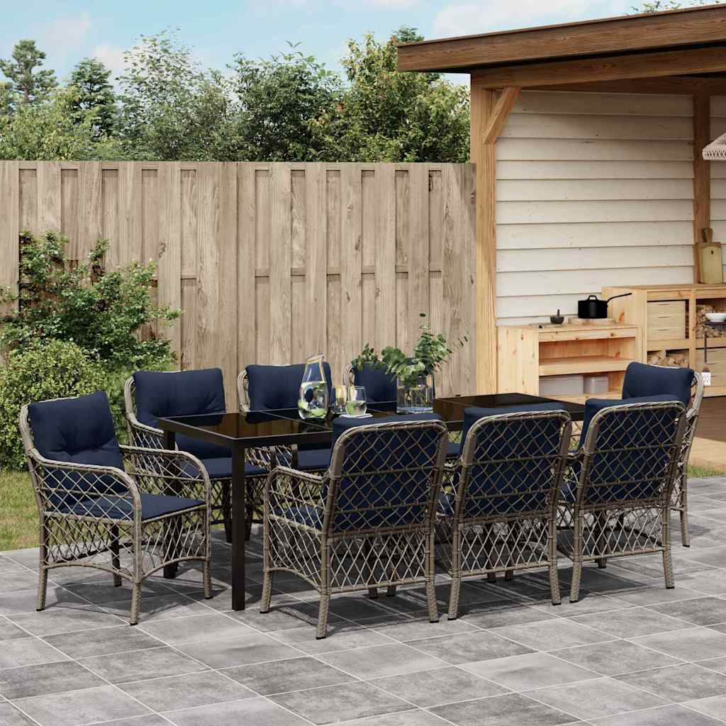 Set da Pranzo per Giardino 9 pcs Grigio e Nero Rattan 3380252