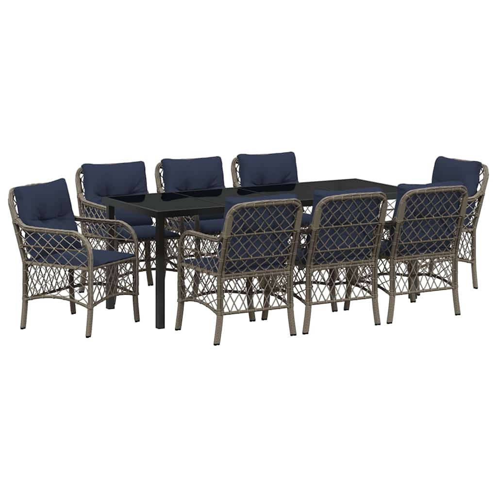 Set da Pranzo per Giardino 9 pcs Grigio e Nero Rattan 3380252