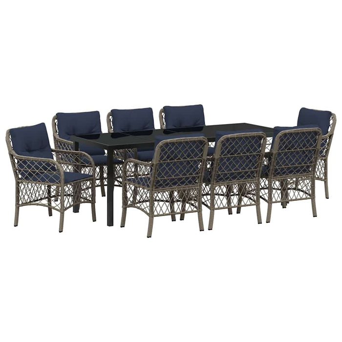 Set da Pranzo per Giardino 9 pcs Grigio e Nero Rattan 3380252