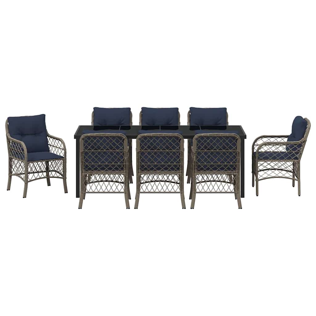 Set da Pranzo per Giardino 9 pcs Grigio e Nero Rattan 3380252