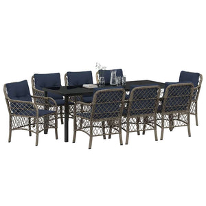 Set da Pranzo per Giardino 9 pcs Grigio e Nero Rattan 3380252