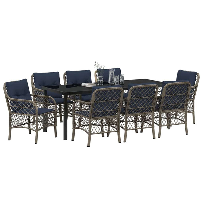Set da Pranzo per Giardino 9 pcs Grigio e Nero Rattan 3380252
