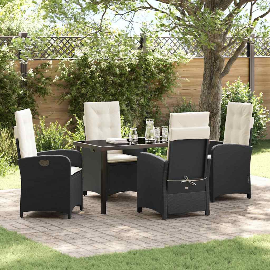 Set da Pranzo da Giardino 5 Pezzi con Cuscini Rattan Polimerico Nero 3380255