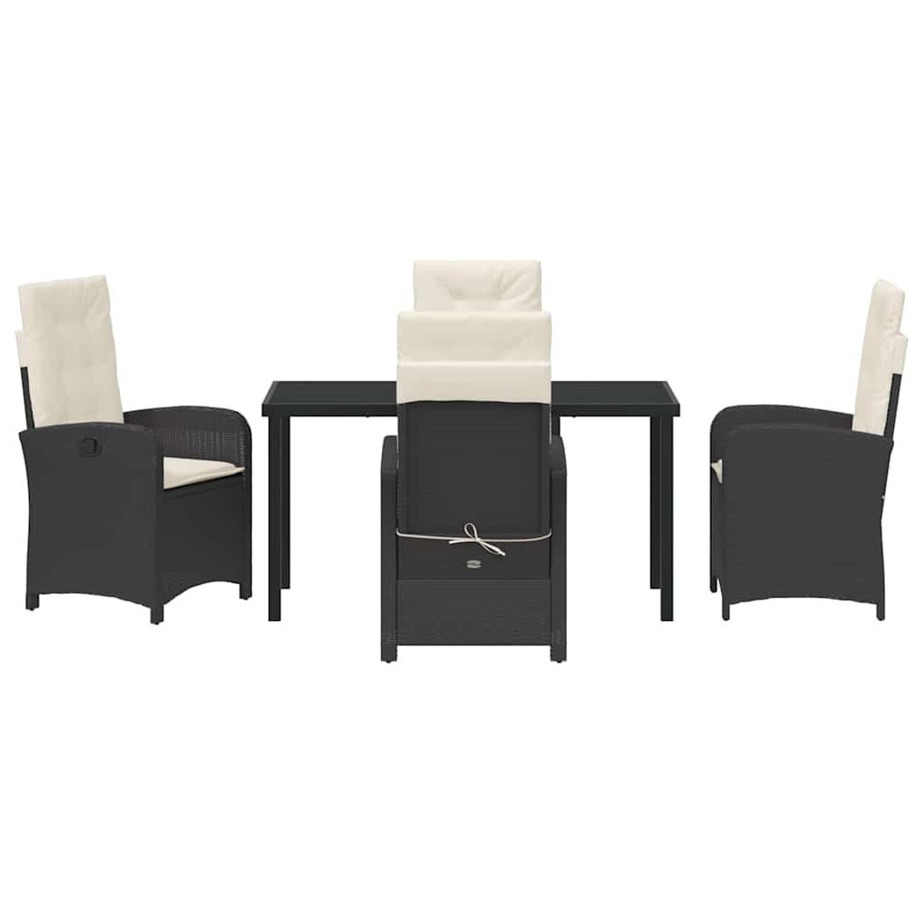 Set da Pranzo da Giardino 5 Pezzi con Cuscini Rattan Polimerico Nero 3380255