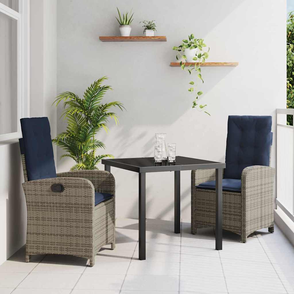 Set da pranzo da giardino di 3 pezzi  con cuscini - Polirattan grigio 3380351