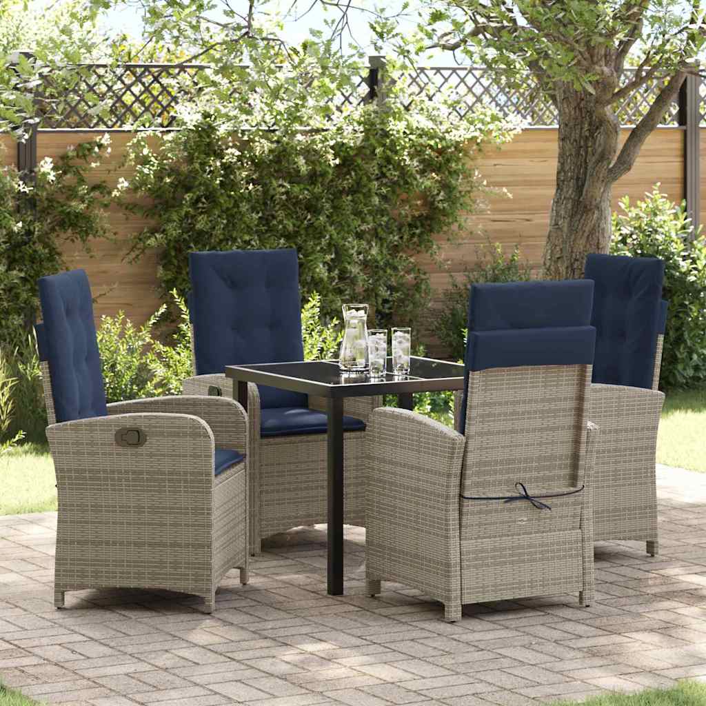Set da pranzo da giardino a 5 pezzi con cuscini  in rattan sintetico grigio. 3380352