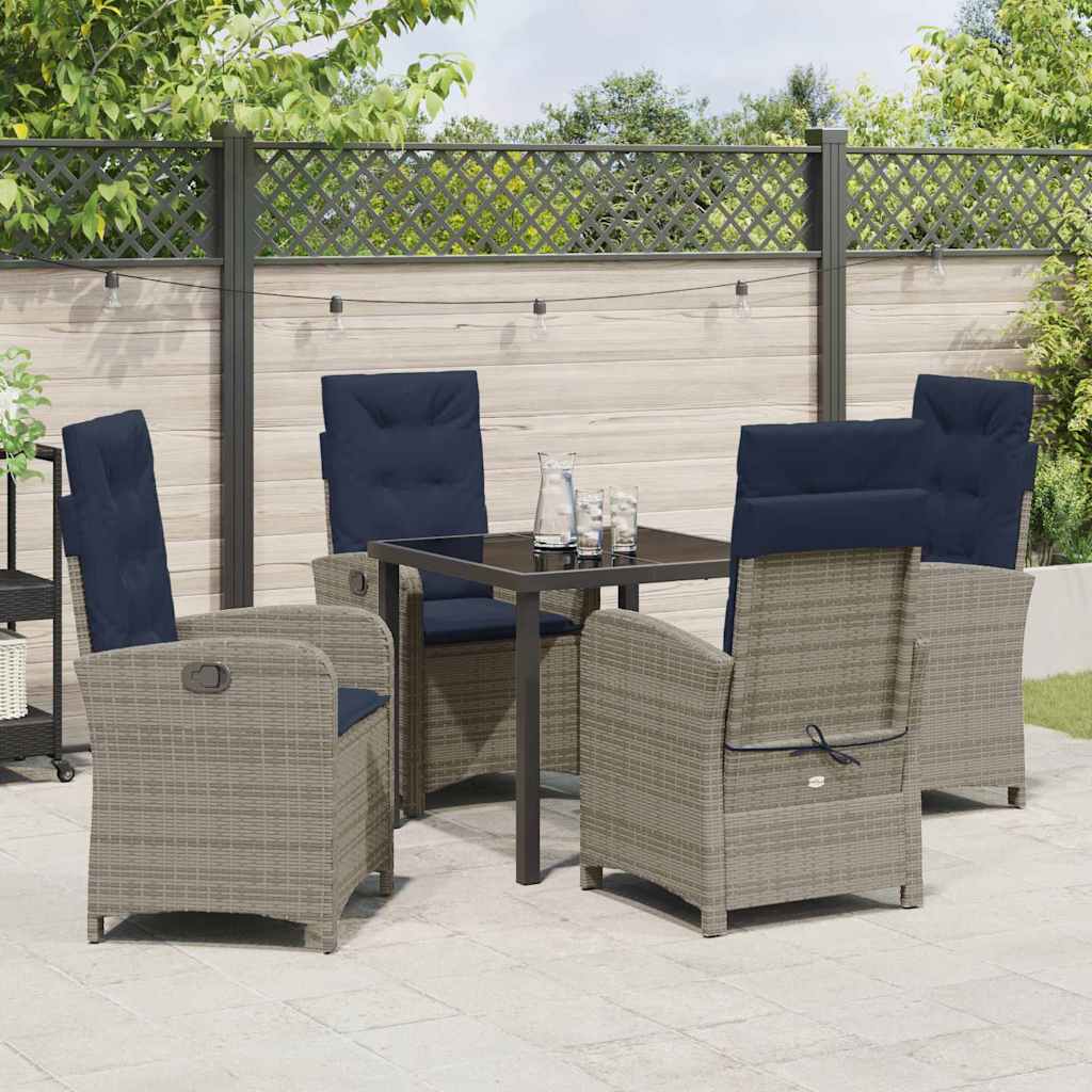 Set da pranzo da giardino a 5 pezzi con cuscini  in rattan sintetico grigio. 3380352