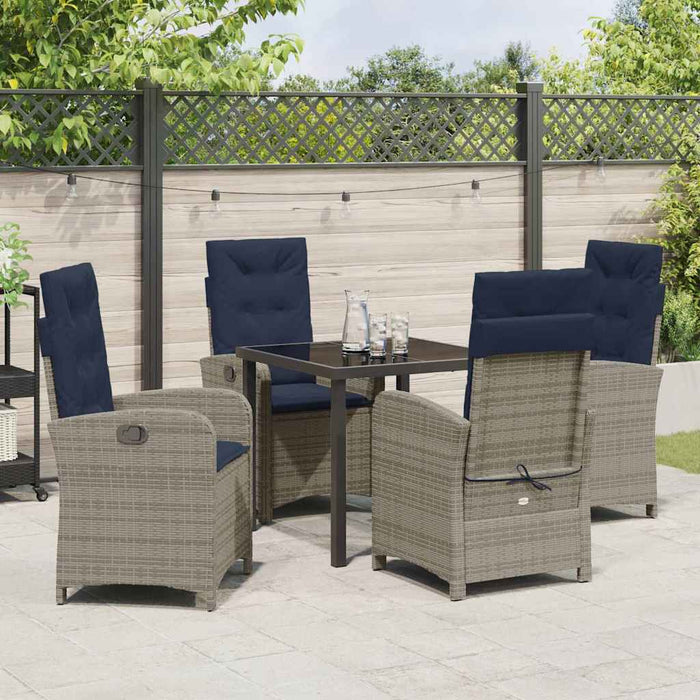 Set da pranzo da giardino a 5 pezzi con cuscini  in rattan sintetico grigio. 3380352