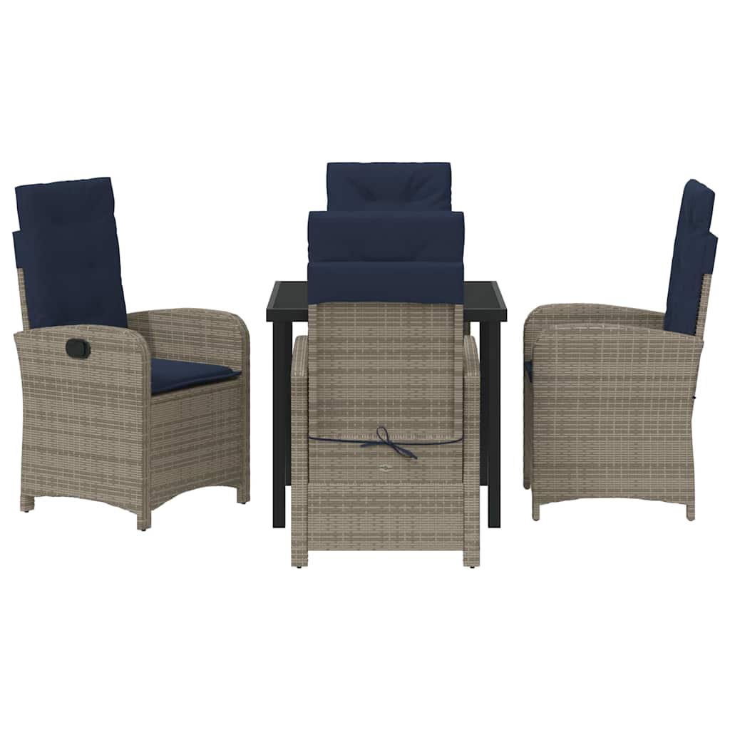 Set da pranzo da giardino a 5 pezzi con cuscini  in rattan sintetico grigio. 3380352