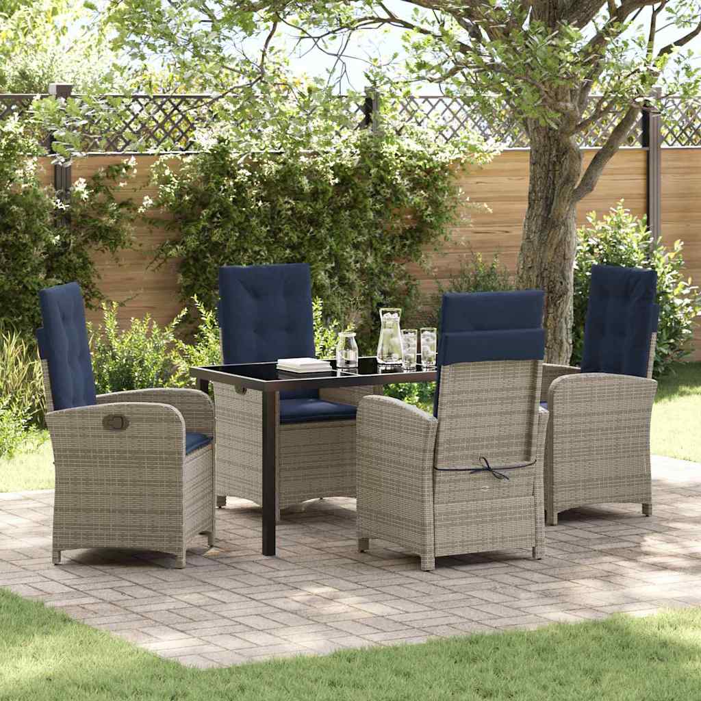 Set da pranzo da giardino a 5 pezzi in polyrattan grigio con cuscini . 3380353