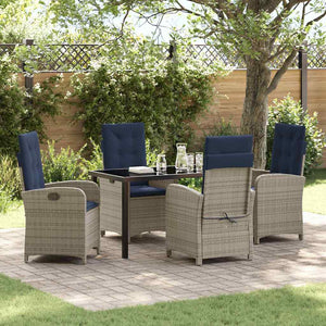 Set da pranzo da giardino a 5 pezzi in polyrattan grigio con cuscini . 3380353