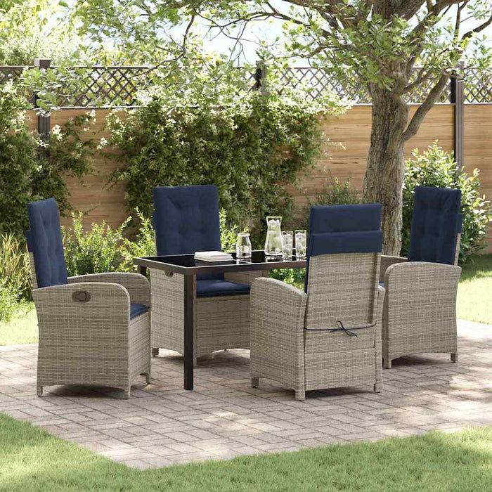 Set da pranzo da giardino a 5 pezzi in polyrattan grigio con cuscini . 3380353