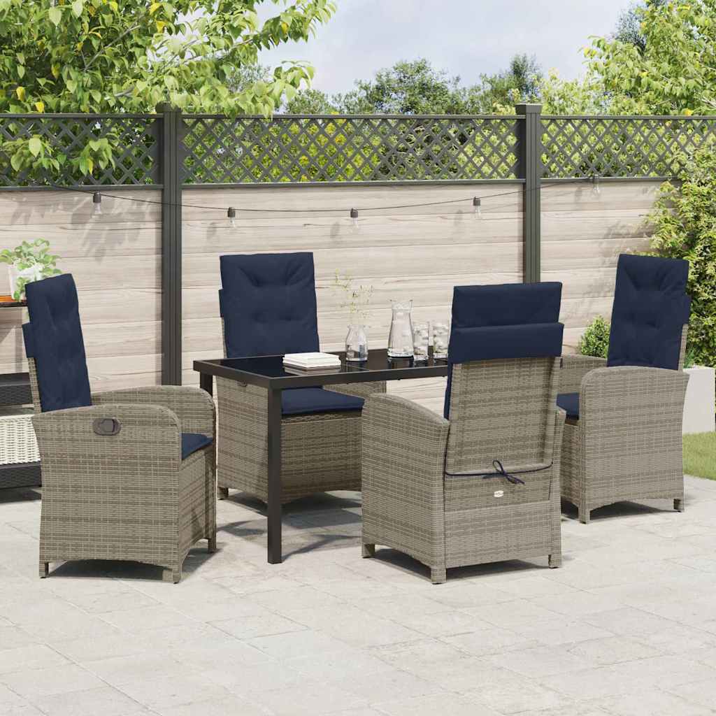 Set da pranzo da giardino a 5 pezzi in polyrattan grigio con cuscini . 3380353