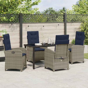 Set da pranzo da giardino a 5 pezzi in polyrattan grigio con cuscini . 3380353