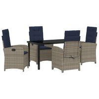 Set da pranzo da giardino a 5 pezzi in polyrattan grigio con cuscini . 3380353