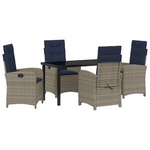 Set da pranzo da giardino a 5 pezzi in polyrattan grigio con cuscini . 3380353