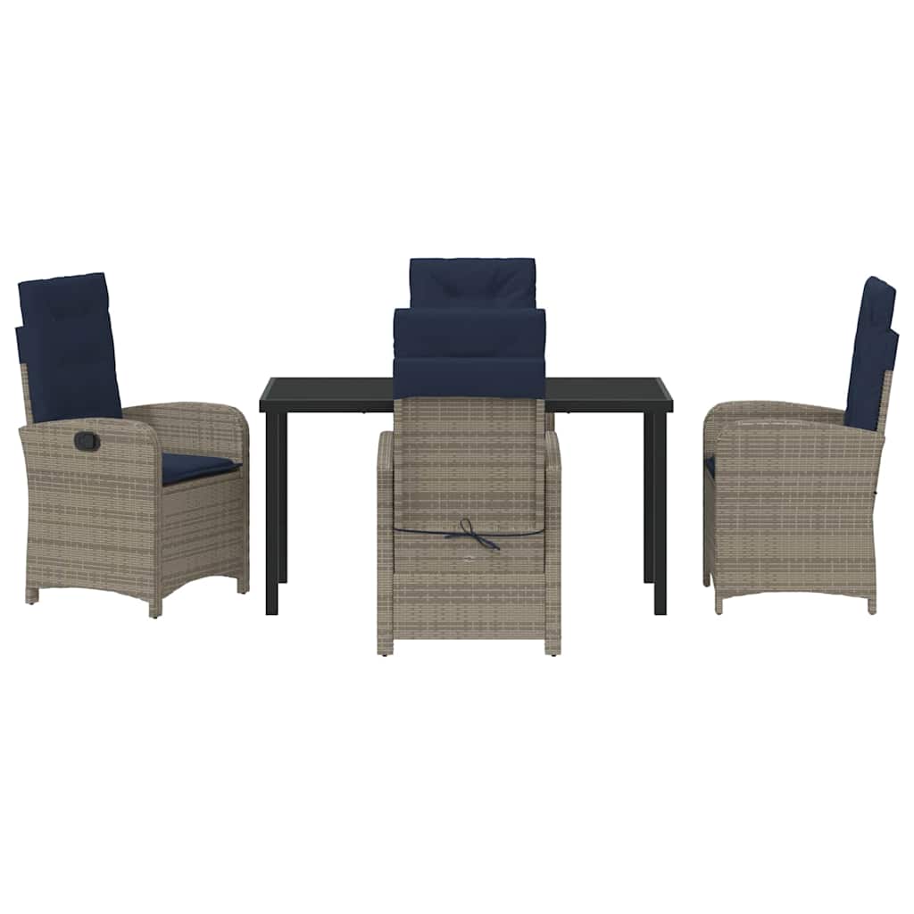 Set da pranzo da giardino a 5 pezzi in polyrattan grigio con cuscini . 3380353