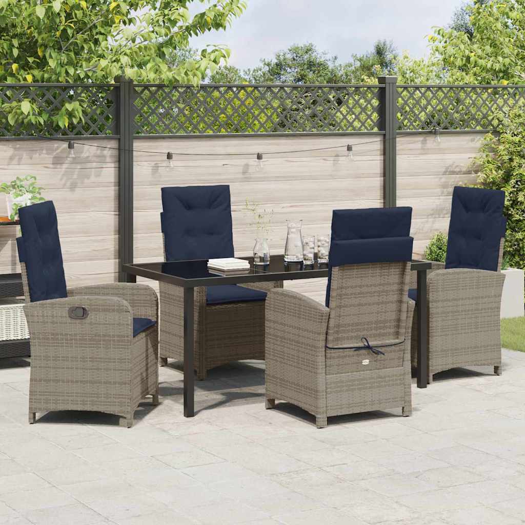 Set da Pranzo da Giardino in 5 Pezzi con Cuscini  - Rattan Sintetico Grigio. 3380354