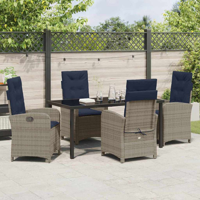 Set da Pranzo da Giardino in 5 Pezzi con Cuscini  - Rattan Sintetico Grigio. 3380354