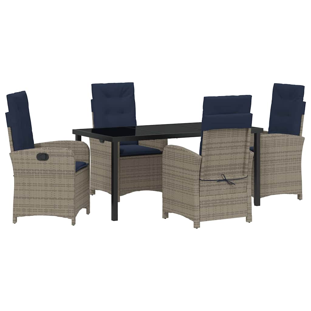 Set da Pranzo da Giardino in 5 Pezzi con Cuscini  - Rattan Sintetico Grigio. 3380354