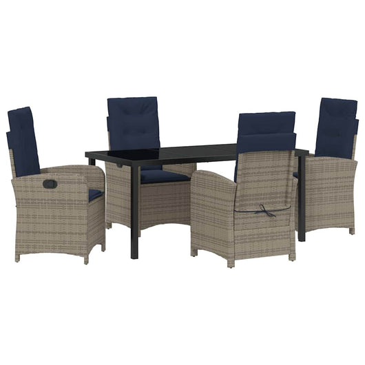 Set da Pranzo da Giardino in 5 Pezzi con Cuscini  - Rattan Sintetico Grigio. 3380354