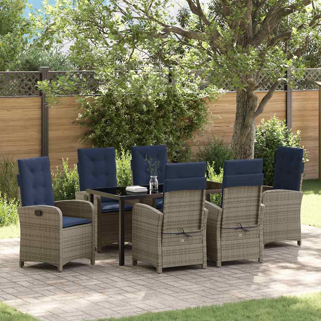 Set da giardino di 7 pezzi con cuscini  in polirattan grigio. 3380355