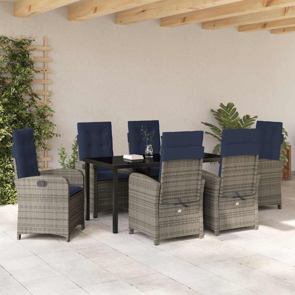 Set da giardino di 7 pezzi con cuscini  in polirattan grigio. 3380355