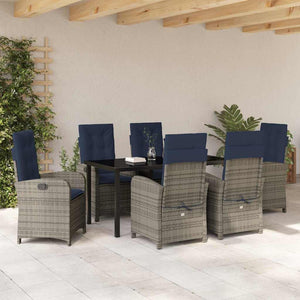 Set da giardino di 7 pezzi con cuscini  in polirattan grigio. 3380355