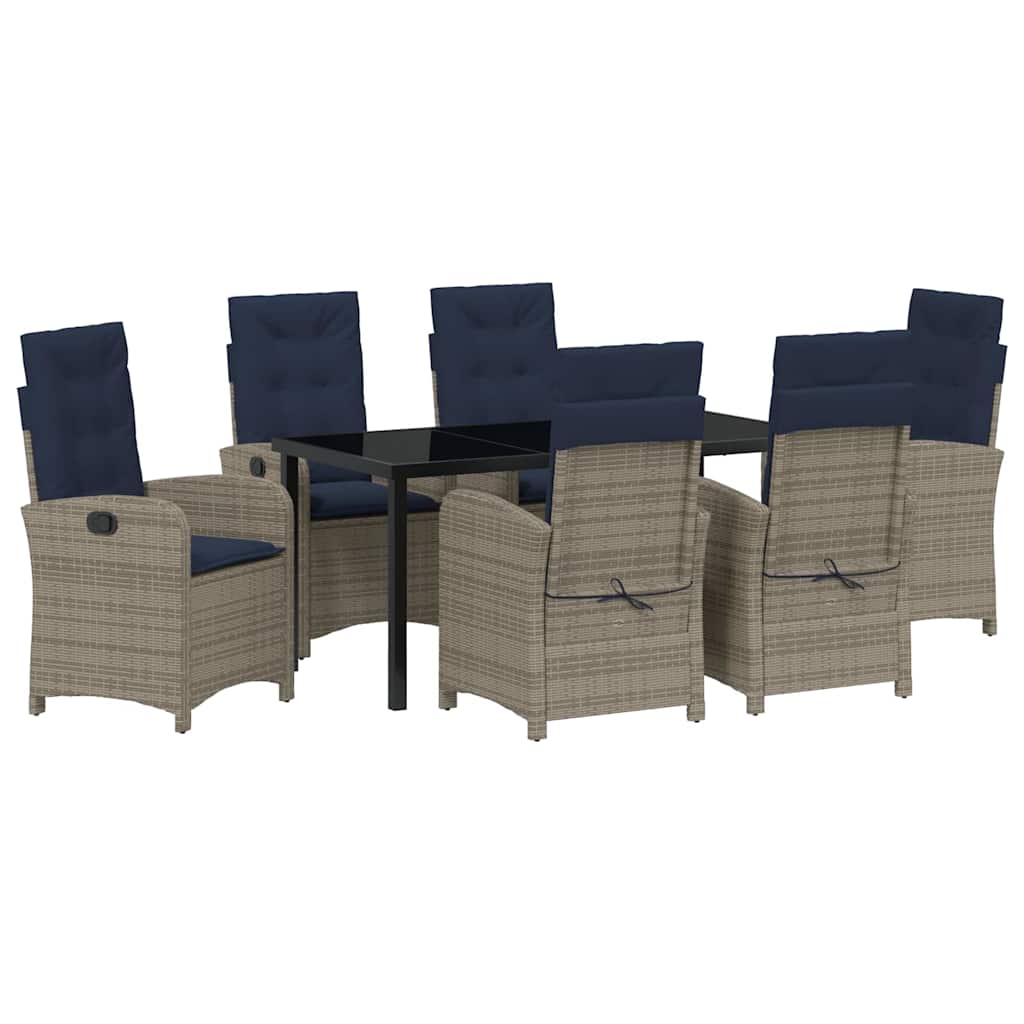 Set da giardino di 7 pezzi con cuscini  in polirattan grigio. 3380355