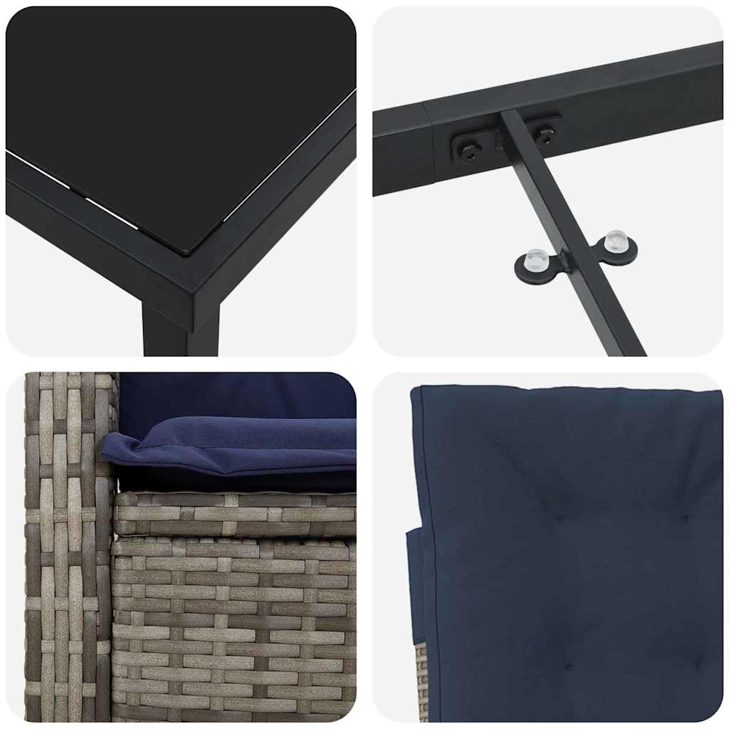 Set da pranzo da giardino  5 pezzi in polirattan grigio. 3380361