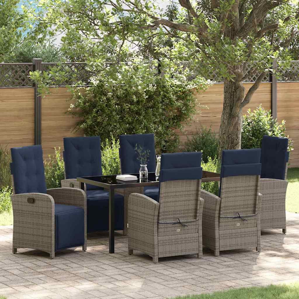 Set da pranzo da giardino , 7 pezzi in polirattan grigio. 3380362