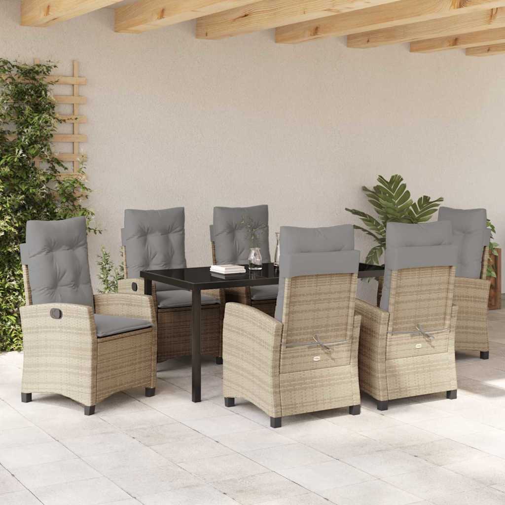 Set da pranzo da giardino 7 pezzi con cuscini in rattan sintetico beige 3380404