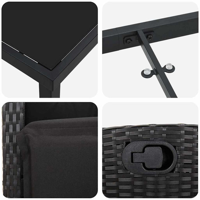 Set da Pranzo per Giardino 3 pcs Nero polyrattan 3380421