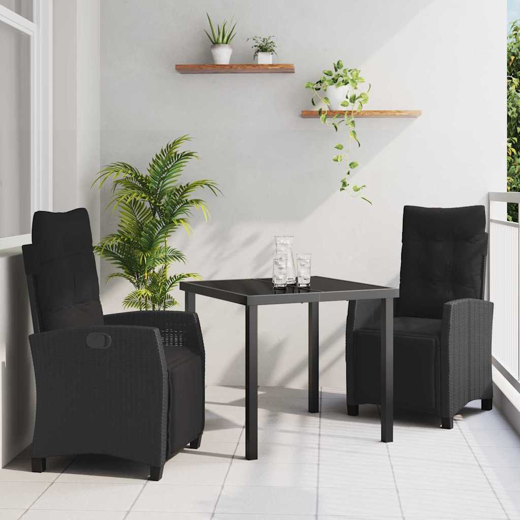 Set da Pranzo per Giardino 3 pcs Nero polyrattan 3380421