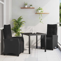 Set da Pranzo per Giardino 3 pcs Nero polyrattan 3380421