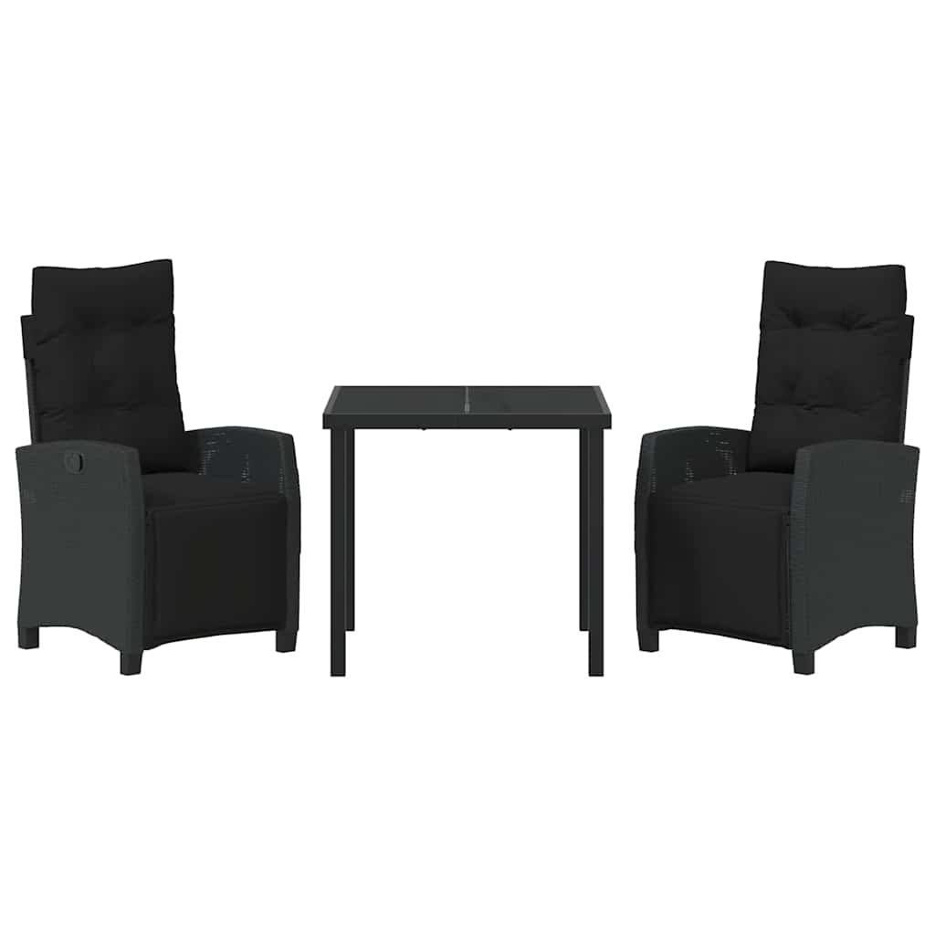 Set da Pranzo per Giardino 3 pcs Nero polyrattan 3380421