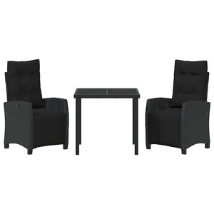 Set da Pranzo per Giardino 3 pcs Nero polyrattan 3380421