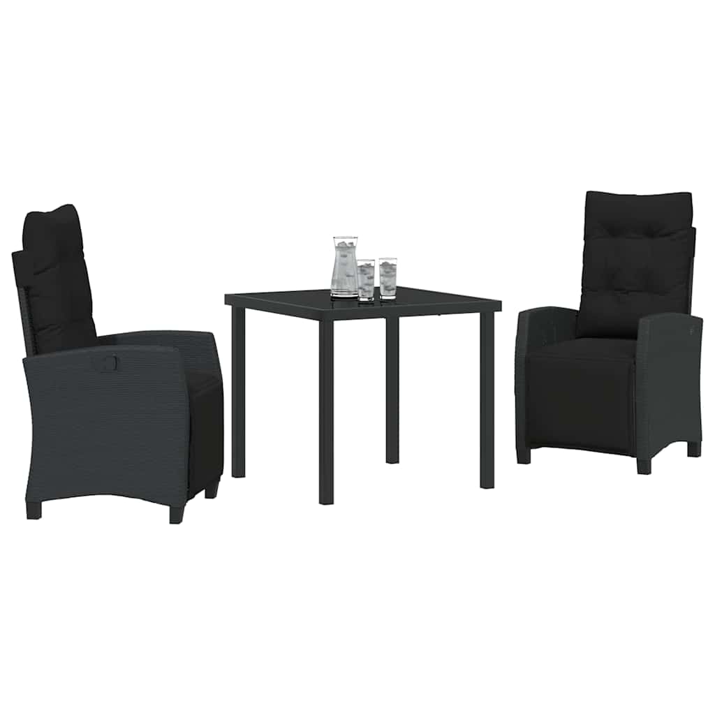 Set da Pranzo per Giardino 3 pcs Nero polyrattan 3380421