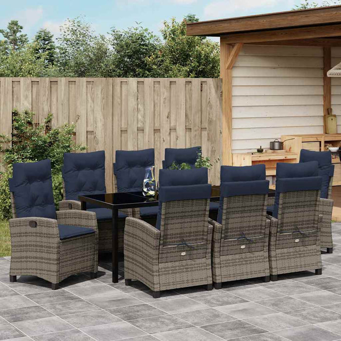 Set da Pranzo per Giardino con cuscino 9 pcs Grigio polyrattan 3380469