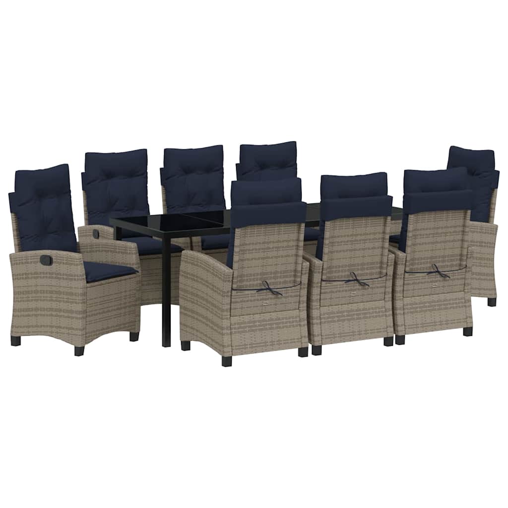 Set da Pranzo per Giardino con cuscino 9 pcs Grigio polyrattan 3380469