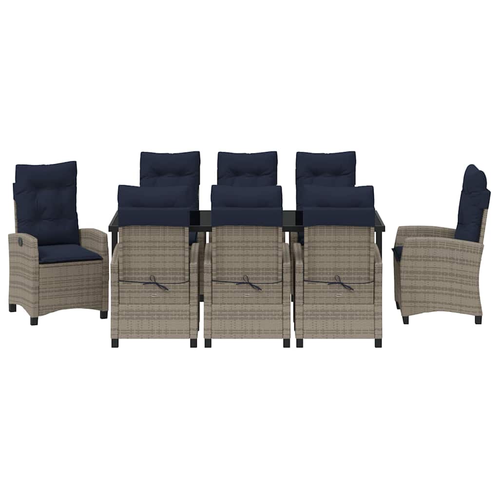 Set da Pranzo per Giardino con cuscino 9 pcs Grigio polyrattan 3380469