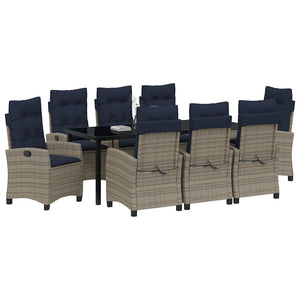 Set da Pranzo per Giardino con cuscino 9 pcs Grigio polyrattan 3380469