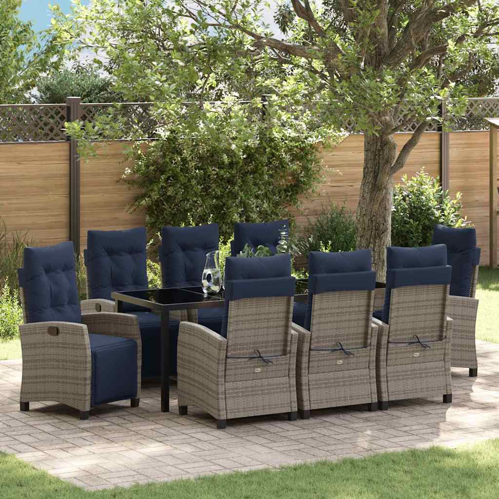 Set da Pranzo per Giardino con cuscino 9 pcs Grigio polyrattan 3380476