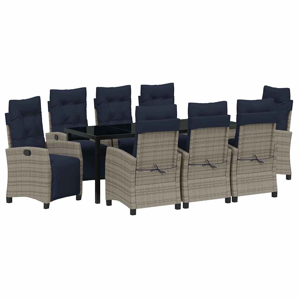 Set da Pranzo per Giardino con cuscino 9 pcs Grigio polyrattan 3380476