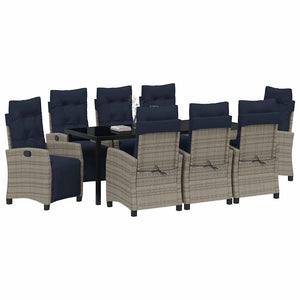 Set da Pranzo per Giardino con cuscino 9 pcs Grigio polyrattan 3380476