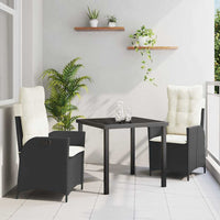 Set da Pranzo per Giardino 3 pcs Nero polyrattan 3380477
